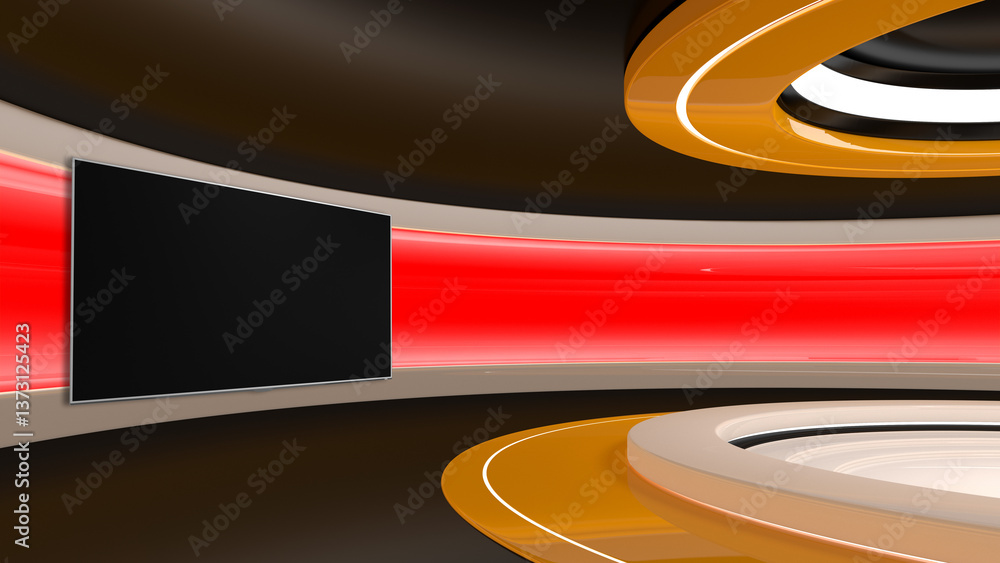 Tv Studio. Backdrop for TV shows .TV on wall. News studio. The perfect backdrop for any green screen or chroma key video or photo production. 3D rendering.