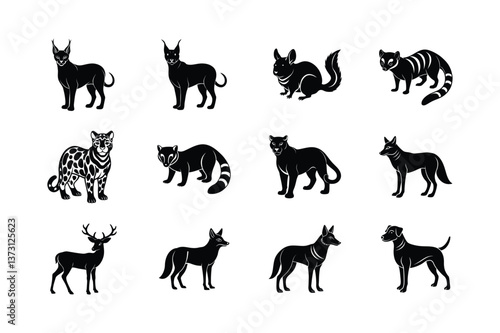 Set of animal silhouette vector illustration icons