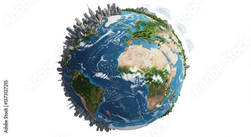 Vibrant Earth Illustration Depicting Urban and Natural Landscapes in Harmony Conveying Dynamic Change and Evolution with Diverse Terrain and Cityscape Elements