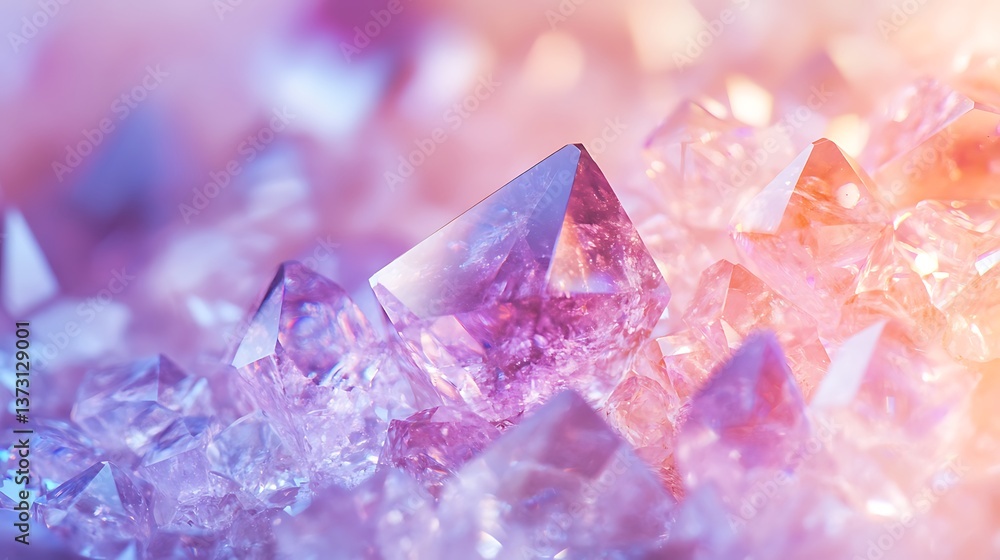 Close up of sparkling purple diamonds shining in soft light image Close up of sparkling purple diamonds shining in soft light image