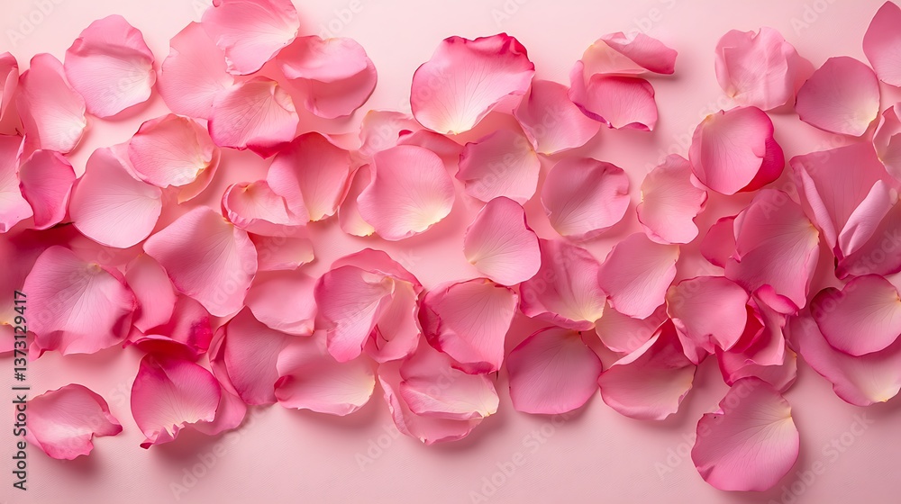 Fototapeta premium Close-up of scattered pink rose petals on gentle soft surface image