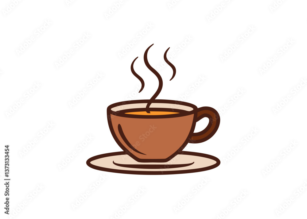 Obraz premium Minimalist Coffee Cup Icon with Steam – Vector Illustration on White Background, Minimalist coffee cup icon with steam, perfect for logos, branding, and digital designs.