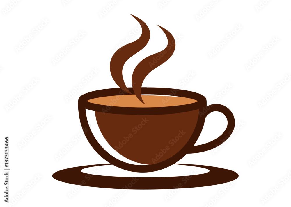 Obraz premium Minimalist Coffee Cup Icon with Steam – Vector Illustration on White Background, Minimalist coffee cup icon with steam, perfect for logos, branding, and digital designs.