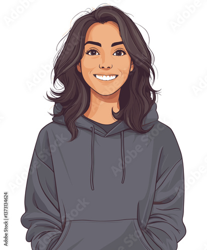 Young Hispanic woman smiling while wearing a hoodie, demonstrating joy and positivity in a casual setting