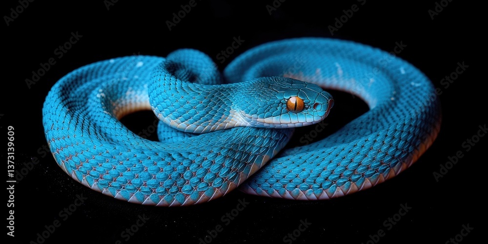 Fototapeta premium This is a close-up of a blue coral snake, known for its distinct diamond pattern scales.