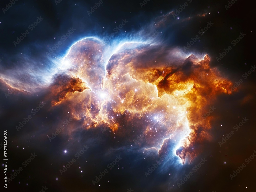 Fototapeta premium A spectacular view of the Orion Nebula, a vast cloud of interstellar gas and dust where new stars are being born. This nebula is a bustling hotbed of activity in deep space.