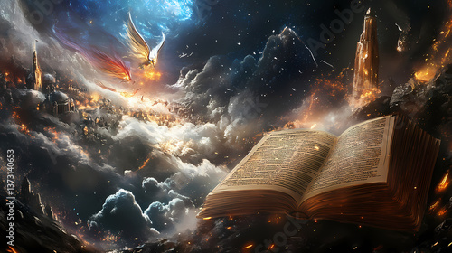 Books pages whisper of unseen battle in the celestial heavens a war fought not with weapons but with knowledge where thoth held the key to victory. Heavens Whisper. Illustration