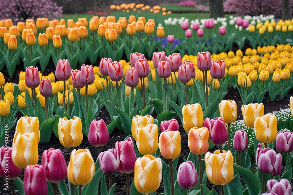 Obraz premium Vibrant Spring Tulip Showcase in a Colorful Garden