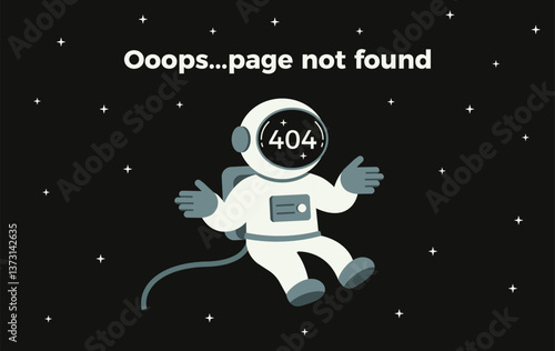 404 error page illustration. Space theme, lost astronaut, page not found messages and dark background with stars.