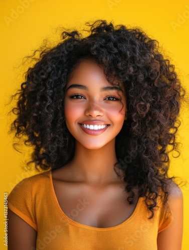 Happy African-American female in casual clothing.