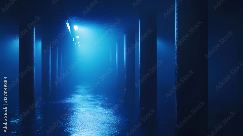 Fototapeta premium Underwater pipeline: minimalist blue tone stock photo. Radiant Silence. Illustration