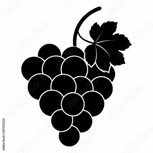 Minimalist Grapes Silhouette Vector on White Background