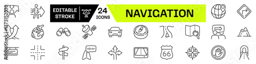 Navigation icon set. Linear style. Editable Stroke.