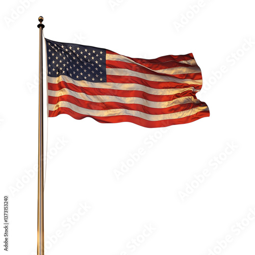 Memorial Day sunset scene with the American flag flying, peaceful tribute, isolated on a transparent background.