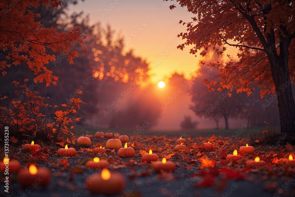 Warm Autumn Evening Glow with Twilight Gradient Background for Cozy Settings Warm Autumn Evening Glow with Twilight Gradient Background for Cozy Settings