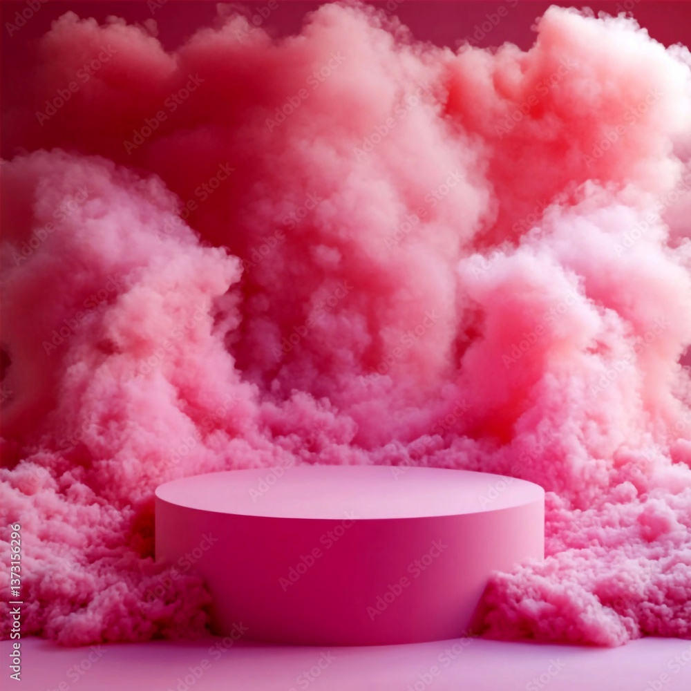 Pink podium with smoke effect. Abstract 3D composition. Generative AI Pink podium with smoke effect. Abstract 3D composition. Generative AI