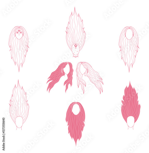 Hair Design: A unique design showcases a series of intricately drawn illustrations featuring various women's hair styles.