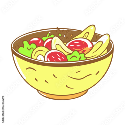 Colorful salad bowl icon with fresh vegetables, healthy eating concept