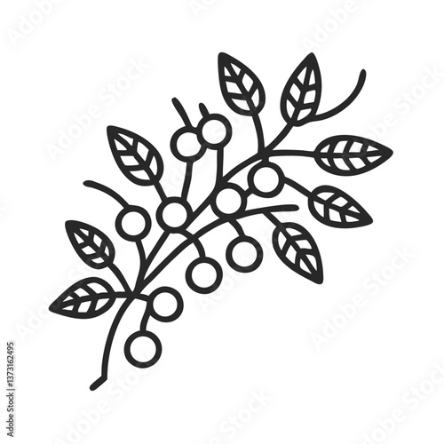 Blackthorn Branch Outline with Berries and Leaves