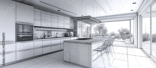 Modern Kitchen Design Architectural Blueprint: A Luxurious Open-Plan Space