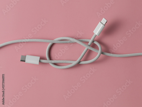 Lightning to Type-C cable tied in a nautical knot, showcasing durability and modern design