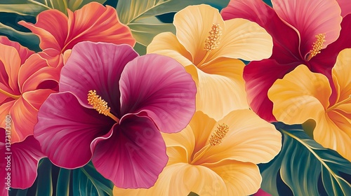 Wallpaper Mural Vibrant Hibiscus Blossoms suitable for social media Torontodigital.ca