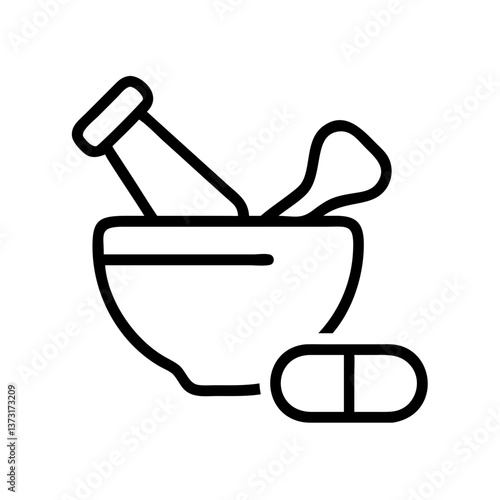 Pharmacy Icon with Mortar and Pestle and Pill Design  