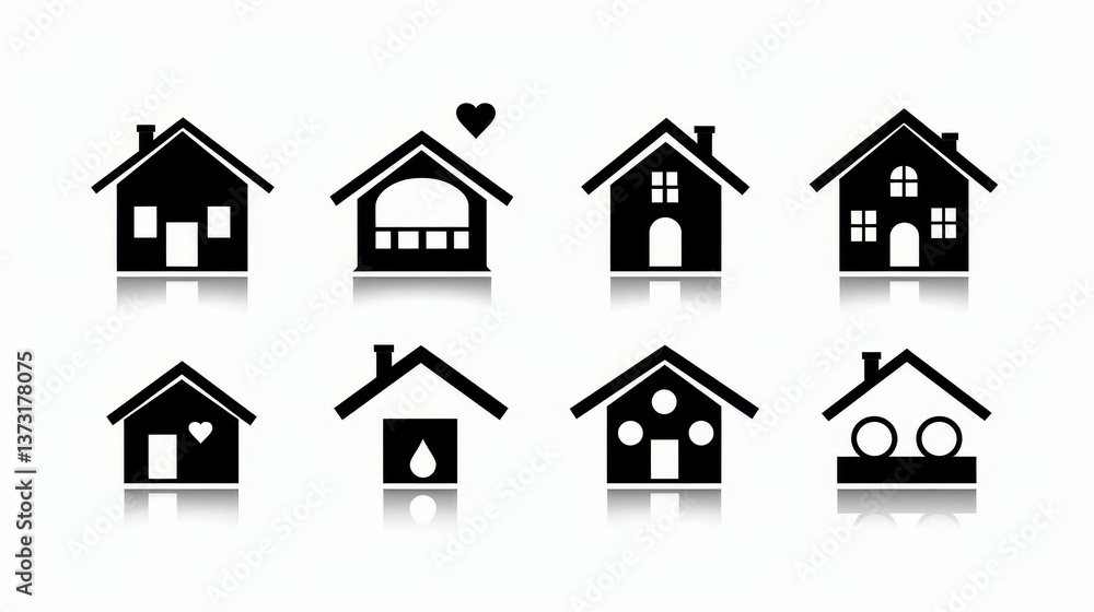 Explore a diverse set of sleek black house icons, perfect for design projects, websites, or presentations. Explore a diverse set of sleek black house icons, perfect for design projects, websites, or presentations.