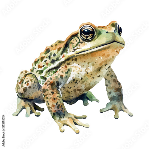 A watercolor vector of a toad, isolated on a white background. Toad vector.

