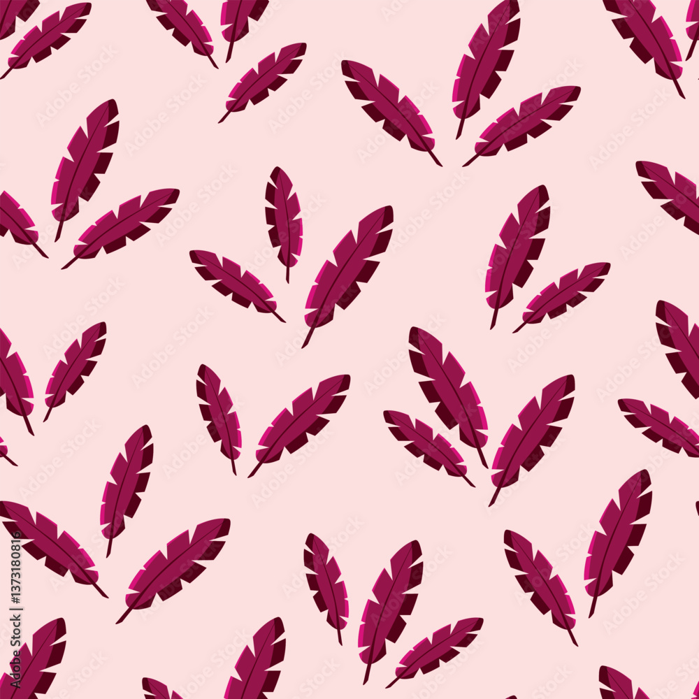 Pink plant leafs vector seamless pattern on pink background. Plant leafs seamless pattern. Vector pattern in pink colour. Vector pink feather pattern Pink plant leafs vector seamless pattern on pink background. Plant leafs seamless pattern. Vector pattern in pink colour. Vector pink feather pattern