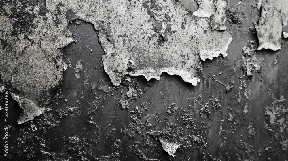Obraz premium Corroded metal surface with grungy industrial texture in grayscale. Monochrome industrial background