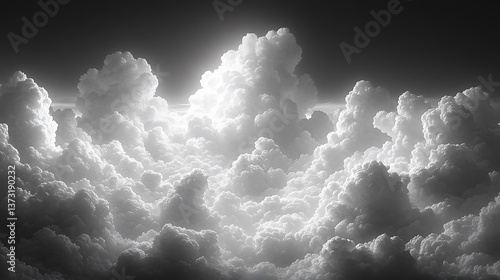 Fototapeta Naklejka Na Ścianę i Meble -  A dramatic view of fluffy white clouds across a dark sky