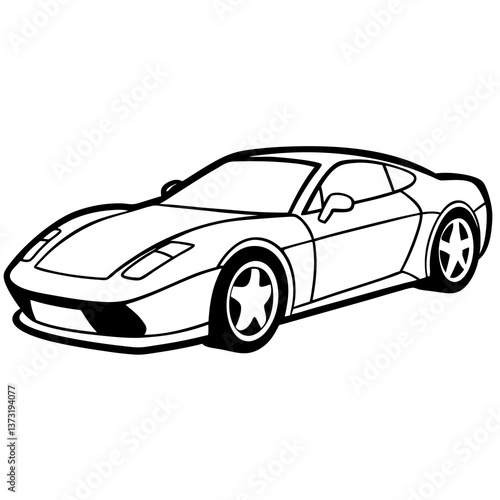 Black sports car isolated on white background with sleek design and shiny chrome details