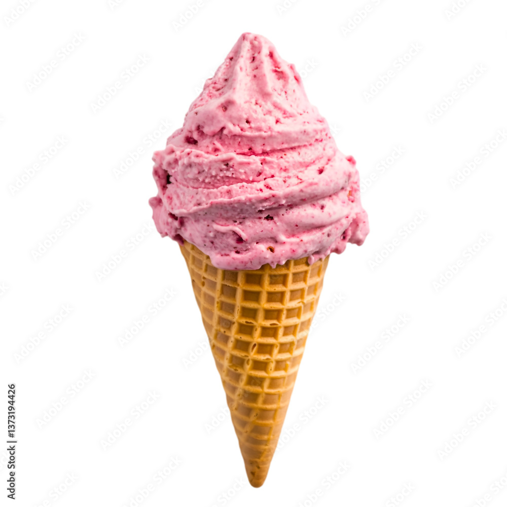 Pink ice cream in a waffle cone delicious dessert treat summer snack Pink ice cream in a waffle cone delicious dessert treat summer snack