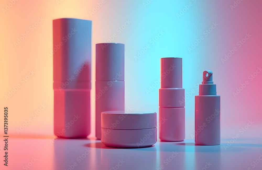 Gradient colored beauty packaging futuristic and sleek unlabeled Gradient colored beauty packaging futuristic and sleek unlabeled