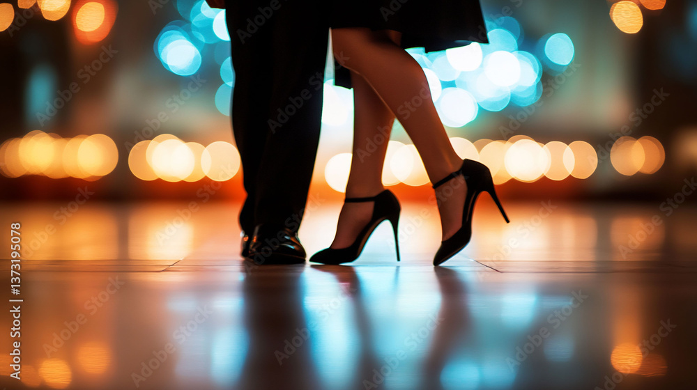 Fototapeta premium Elegant Couple Silhouette Romantic Night Scene