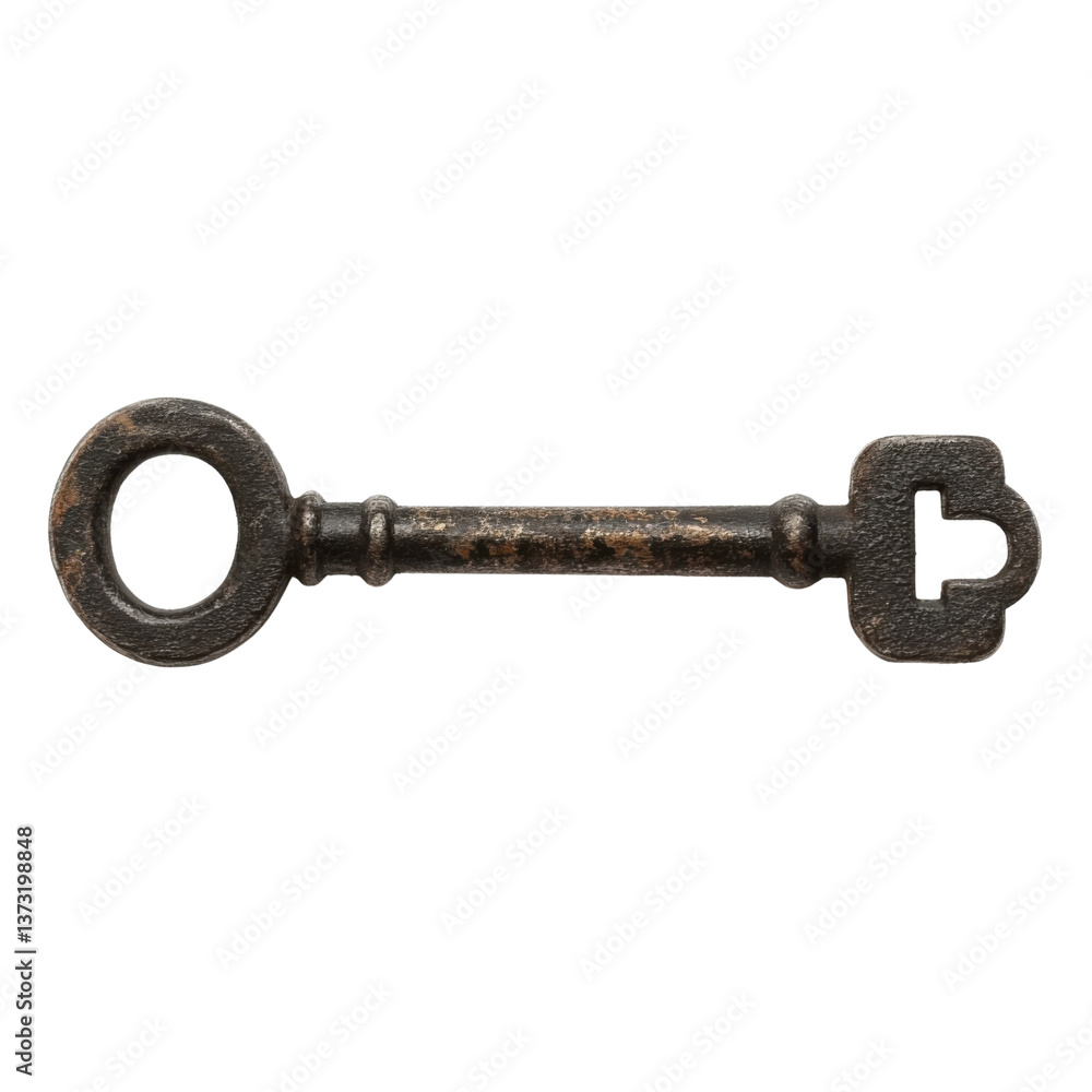 Antique Skeleton Key with Rusty Texture on Black Background Concept of mystery, security, and vintage Antique Skeleton Key with Rusty Texture on Black Background Concept of mystery, security, and vintage