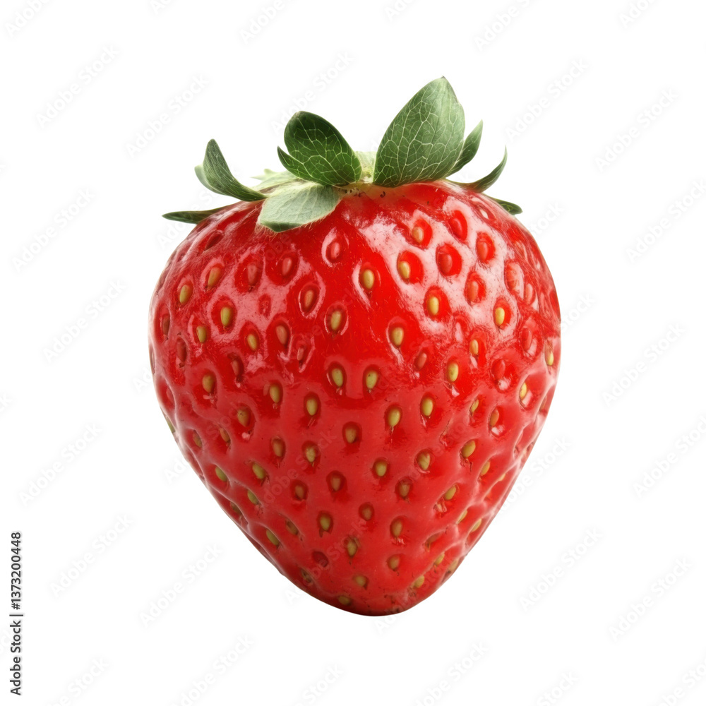 Fresh ripe red strawberry with green leaves on a transparent background Concept of healthy eating, summer fruit, and vibrant color Fresh ripe red strawberry with green leaves on a transparent background Concept of healthy eating, summer fruit, and vibrant color