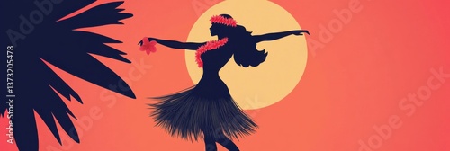 Traditional Hawaiian hula dancer performs at sunset with vibrant tropical backdrop