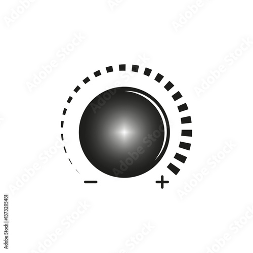 Volume control icon. Black dial symbol. Vector adjustment knob. Minimal plus minus marks.
