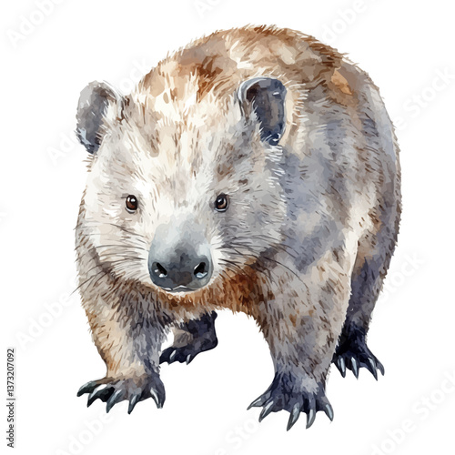 A watercolor vector of a southern hairy-nosed wombat, isolated on a white background. Southern hairy-nosed wombat vector.

