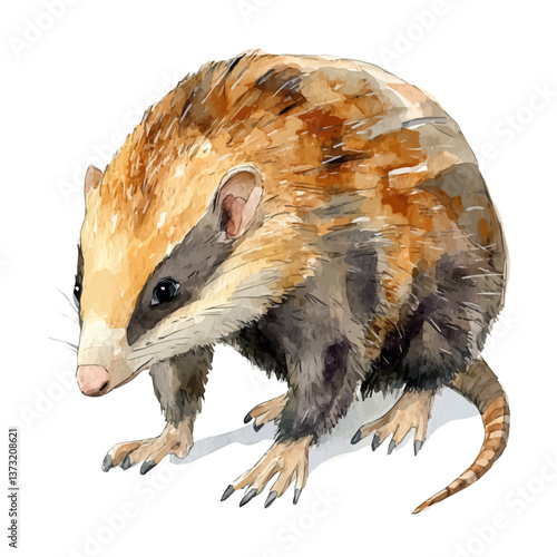 A watercolor vector of a solenodon, isolated on a white background. Solenodon vector.

