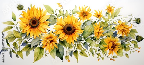 Wallpaper Mural White background with drawings of colorful sun flower for children, ai generative Torontodigital.ca
