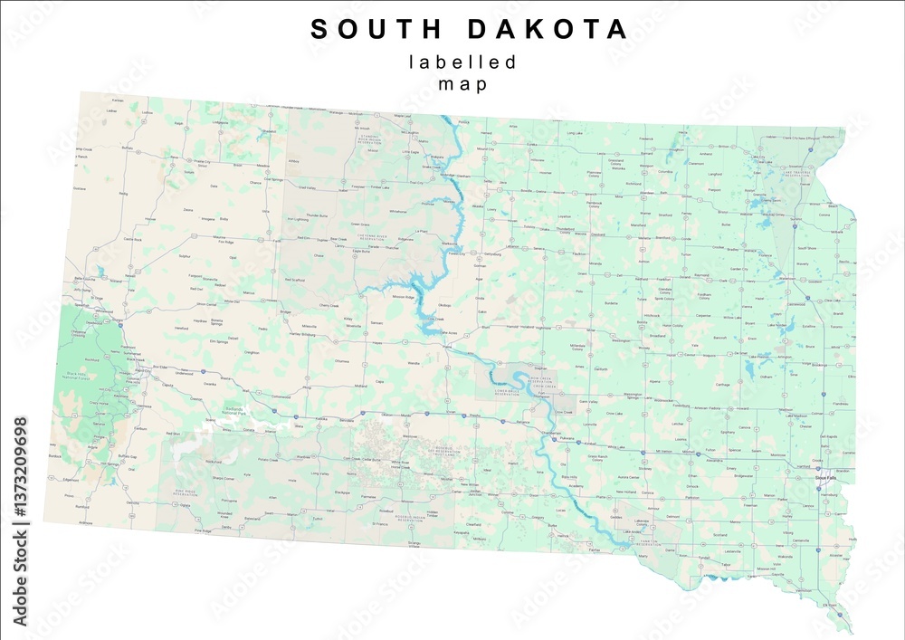 Fototapeta premium South Dakota USA labelled map