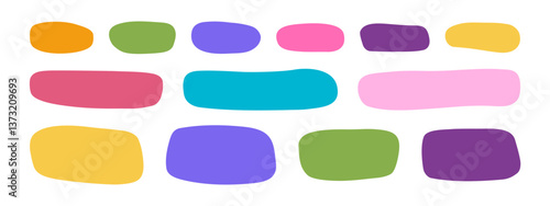 Set of cute shapes in doodle style. Organic forms for text boxes, tags, speech or message bubbles isolated on white background. Hand drawn asymmetric geometric figures. Vector flat illustration.