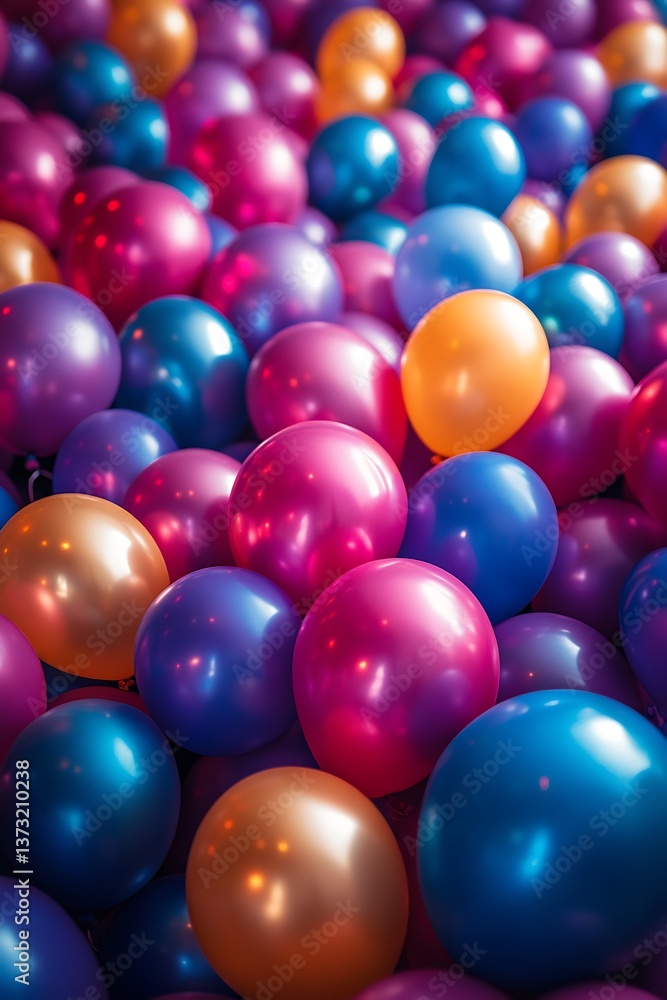 Numerous colorful balloons fill the frame in a vibrant festive display Numerous colorful balloons fill the frame in a vibrant festive display