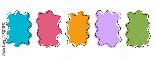 Cute organic wavy shapes. Irregular assymetric blotches. Abstract psychedelic doodle forms. Speech bubbles, tags, boxes or labels templates isolated on white background. Vector flat illustration.