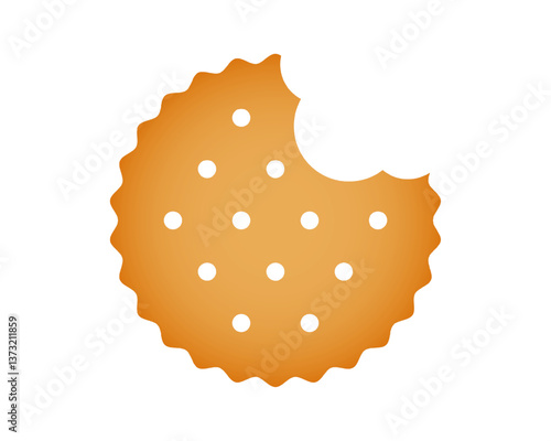 Round bitten cracker. Sweet or salty biscuit cookie in circle shape. Popular crunchy snack isolated on white background. Vector cartoon illustration.
