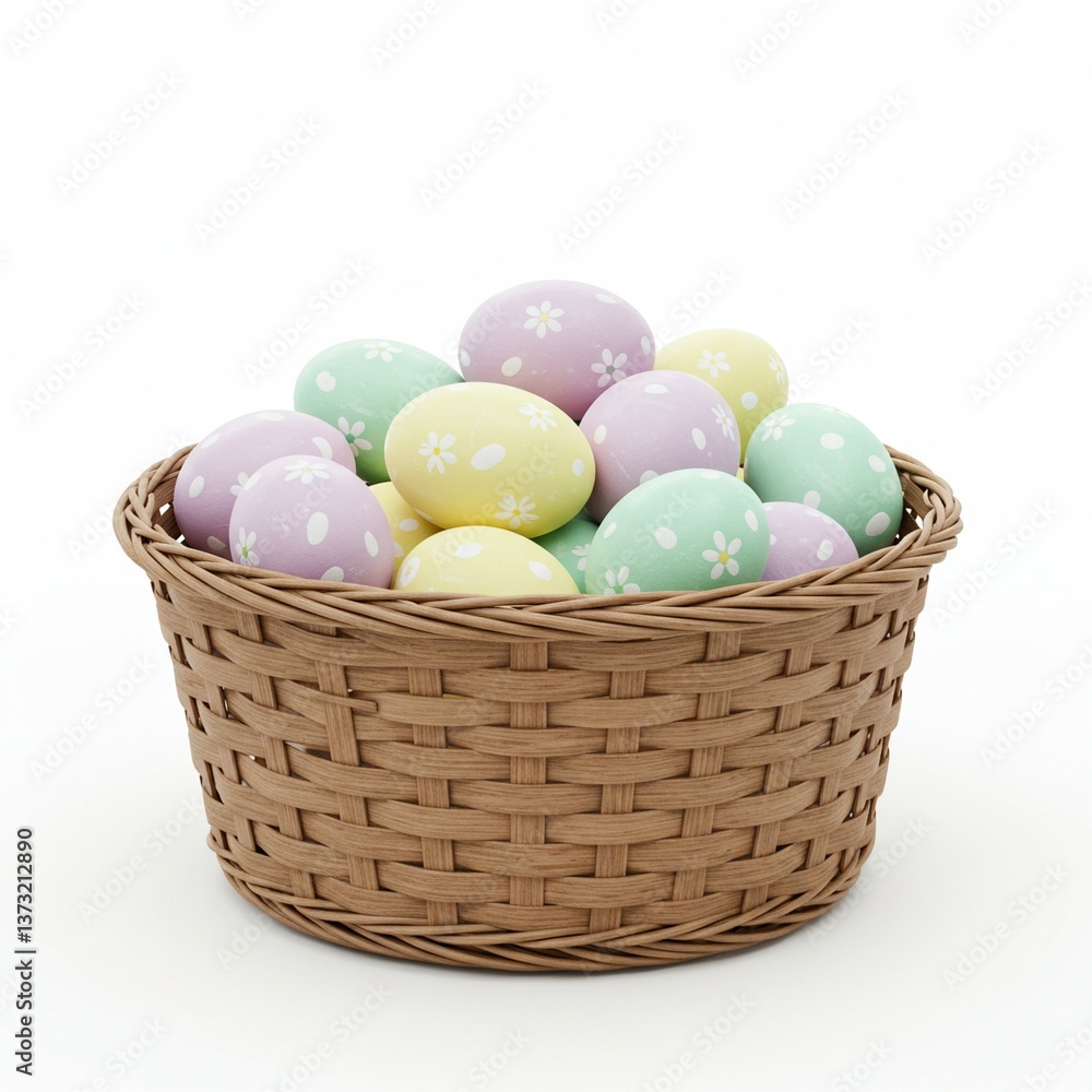 Naklejka premium photo of a basket with easter eggs to commemorate the celebration of easter on a white background
