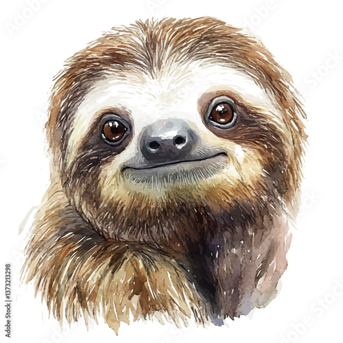 A watercolor vector of a sloth, isolated on a white background. Sloth vector.

